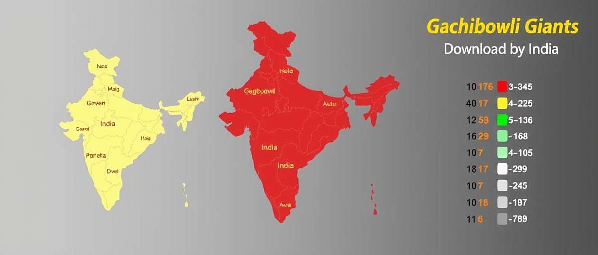 Gachibowli Giants Regional Popularity Map of India showing Gachibowli Giants download statistics by state