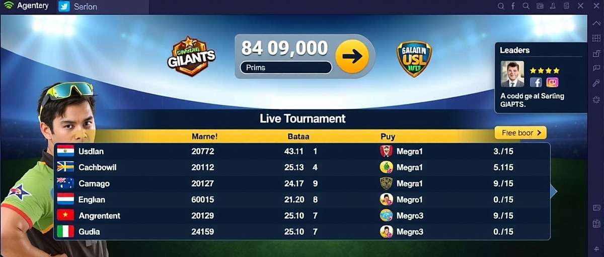 Gachibowli Giants Online Tournaments Gachibowli Giants online tournament screenshot showing live leaderboard